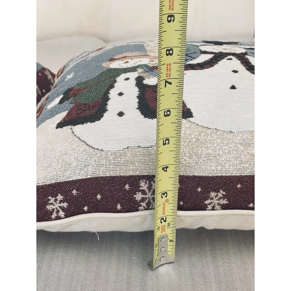 VTG Snowman Tapestry Throw Pillows 16x16 Lot of 2 Winter Christmas Holiday Decor